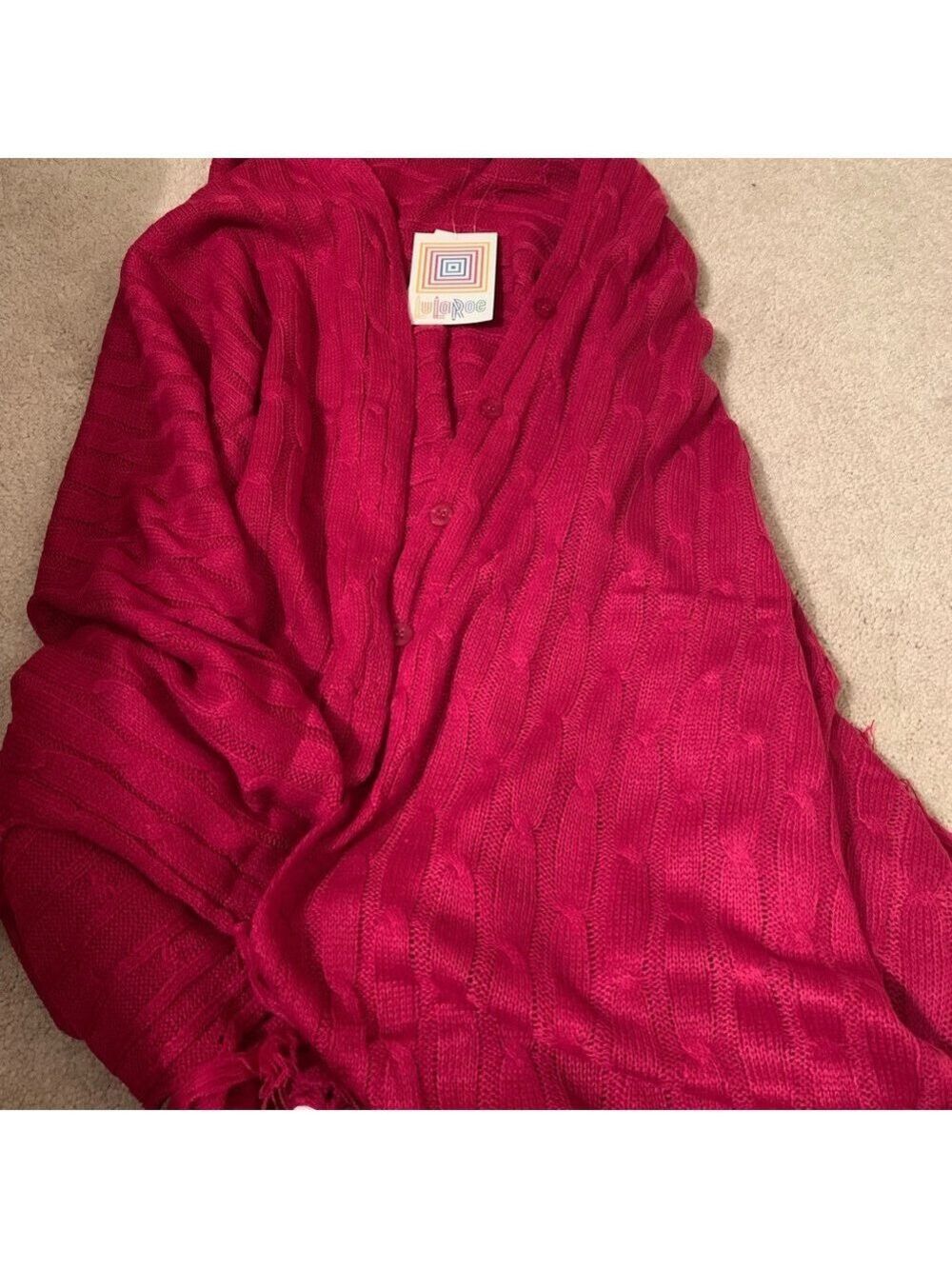 NWT Lularoe Raspberry Pink Mimi Cable Knit Shawl - Picture 5 of 6